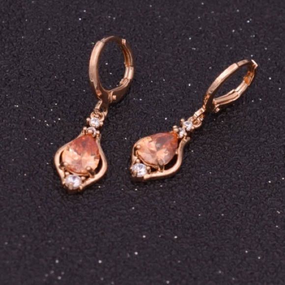 Clear Crystal Gold Stone Teardrop Hoop Earrings - Picture 5 of 7